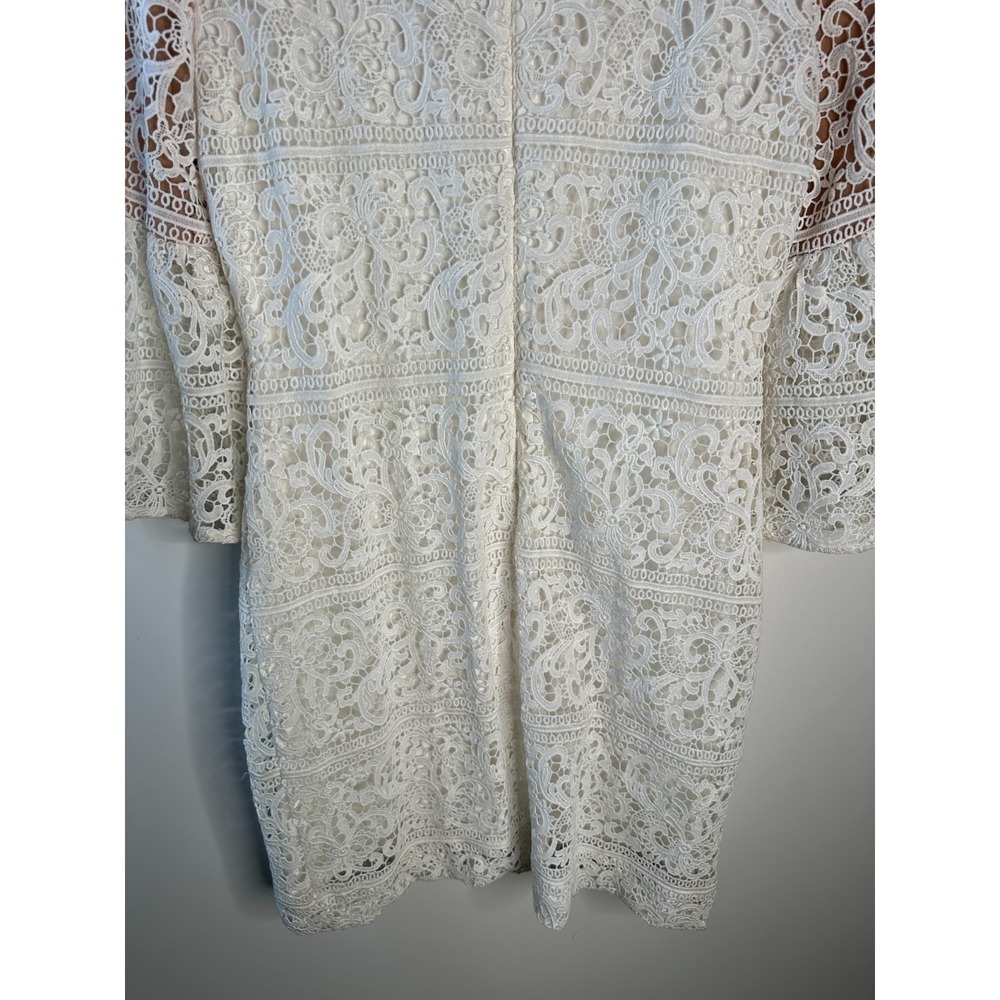 Lauren Ralph Lauren White Lace Bell Sleeve Shift Dress Sz 6 Floral Wedding Guest - Picture 11 of 13